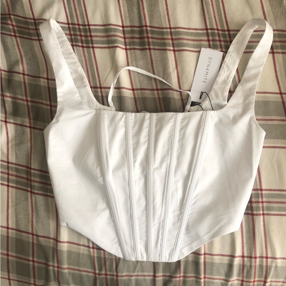 Dynamite Corset Tie White Top